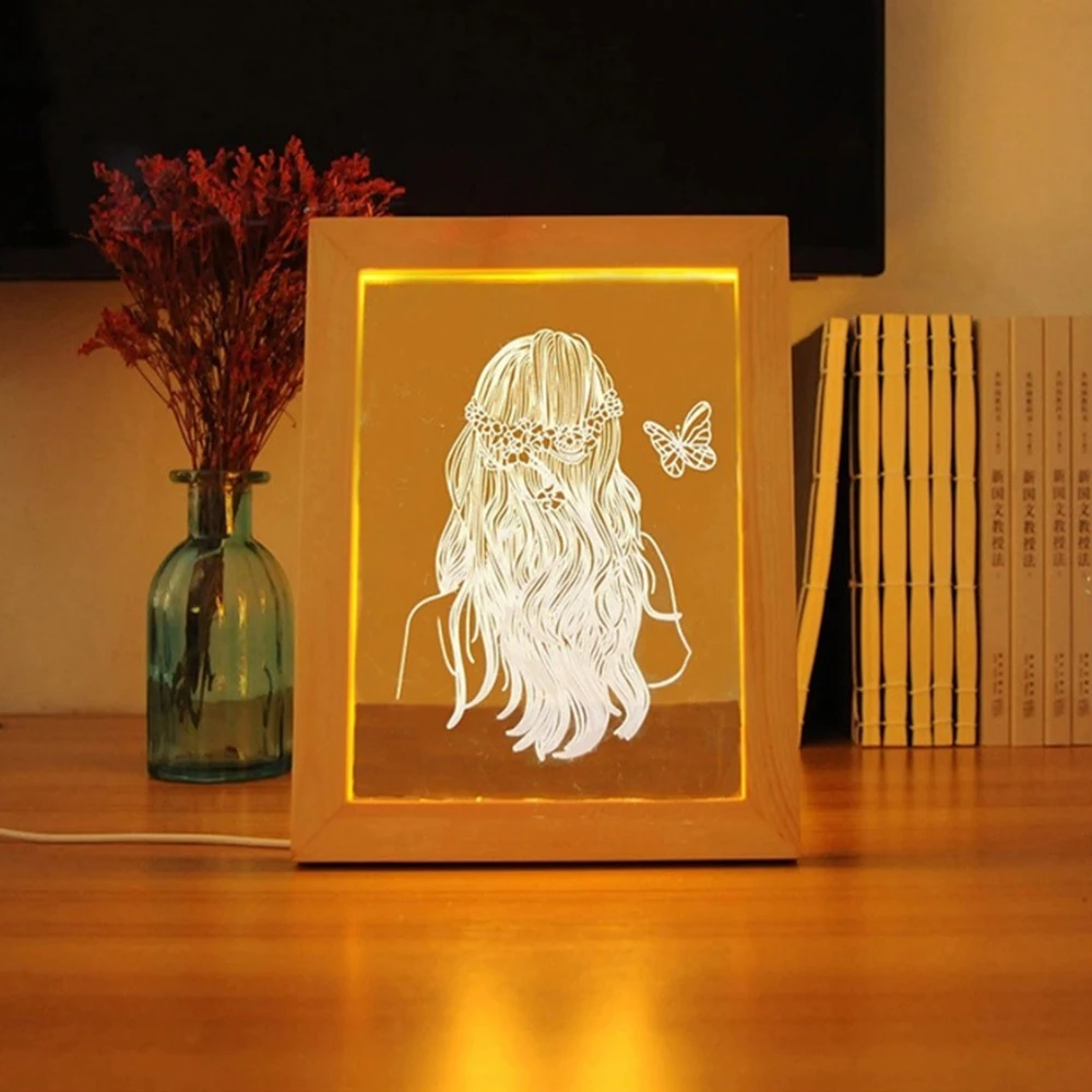 Beauty Pictures Night Light Wooden Acrylic Board LED Photo Frame Night