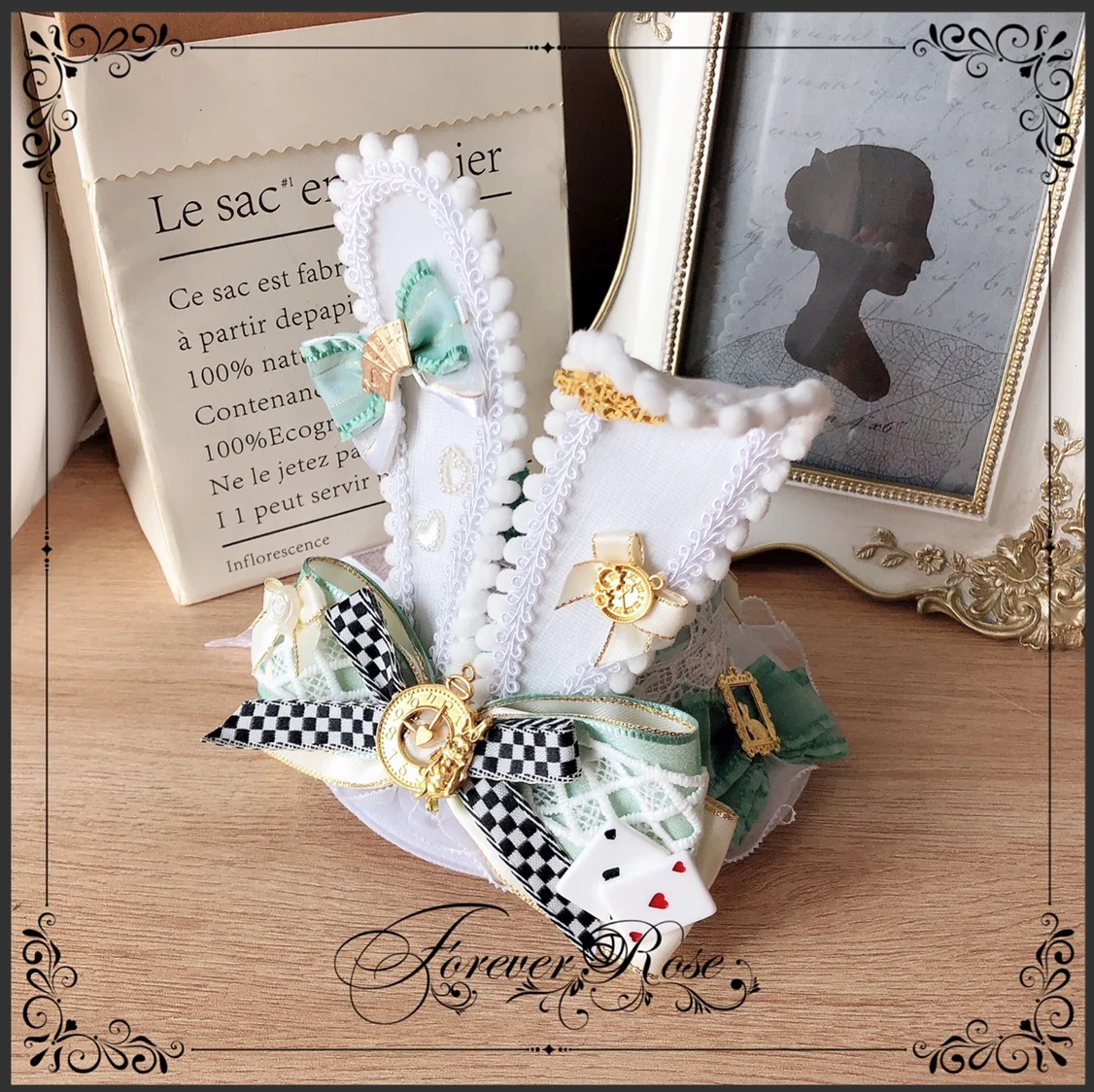 Rose Original Handmade Rabbit Ear Billycock Lolita Alice Bow Hat