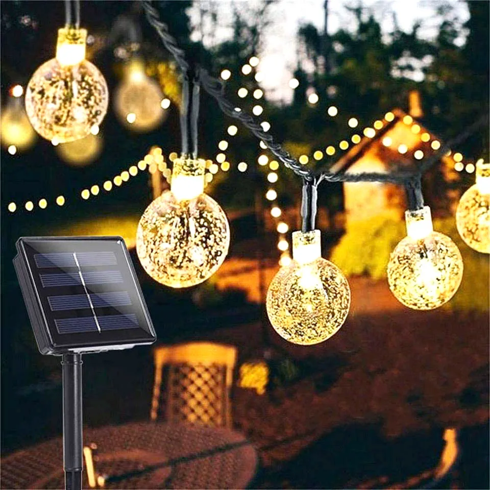 20 50 LED Crystal Ball Solar Fairy Light Bulb Outdoor String Lamps Wedding Decor