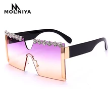 

Luxury Square Diamond Sunglasses Women Men 2020 Flat Top Crystal Punk Sun Glasses Mirror Rhinestones Red Purple Eyewear UV400