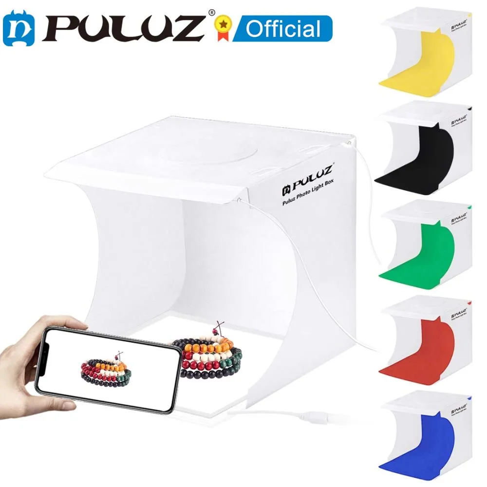 Puluz 20Cm Mini Studio Light Box Led Studio Panel Photo Shooting Tenda 6 Sfondi Kit Lightbox Senza Ombra Fotografia Soft Box