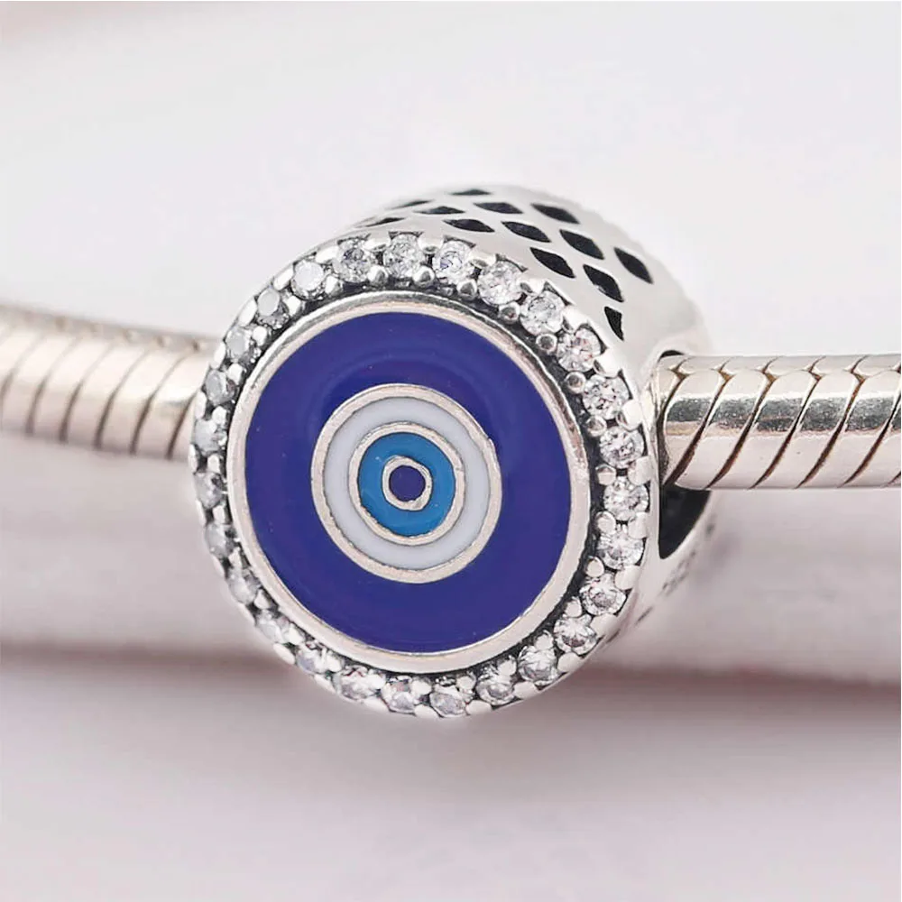 CHAMSS-Fashion-New-925-Sterling-Silver-Beads-Glamour-Blue-Enamel-Evil-Eyes-Eyes-Crystal-Beads-Original