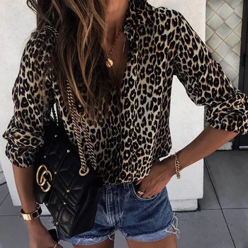 

Winter Plus Size Loose Leopard Blouse Women 2019 Vintage Long Sleeve Office Animal Print Blouse Shirts Women Clothing