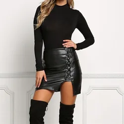 Mulheres sexy sólido bandagem saia curta primavera a linha de cintura alta falso couro mini saia lápis bodycon saia estilo preppy saias