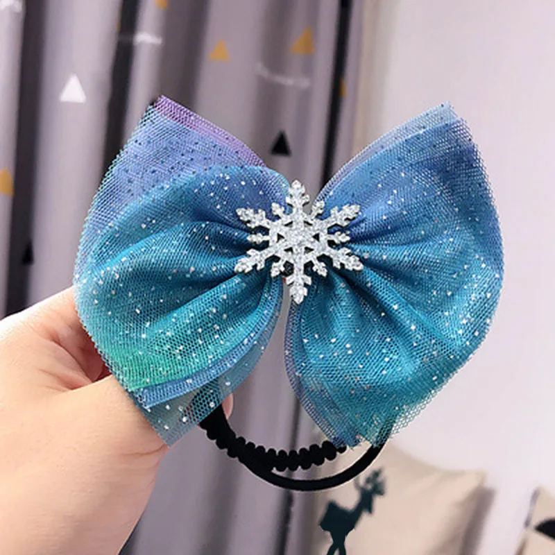 hair rope Королева Блестки для волос заколки для волос заколка для девочек стиль принцессы Снежинка аксессуары для волос эластичная веревка Детская повязка на голову с большим цветком для девочки - Цвет: hair rope