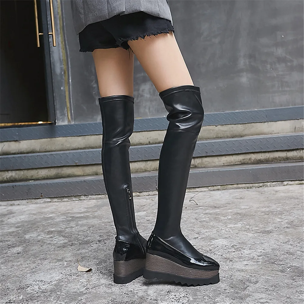 

Lapolaka large Size 42 Genuine Leather Brand Wedges Shoes Woman high heels Platform Thigh High Over The Knee Boots