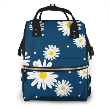 

White Daisies And Circle Diaper Bag Mummy Maternity Baby Bags Travel Baby Nappy Changing Backpack Women Stroller Organizer