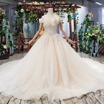 شراءBGW HT41611 ضوء الشمبانيا فساتين زفاف فاخرة الخرز كريستال قبالة الكتف الأميرة ثوب زفاف Vestido Para Casamento
