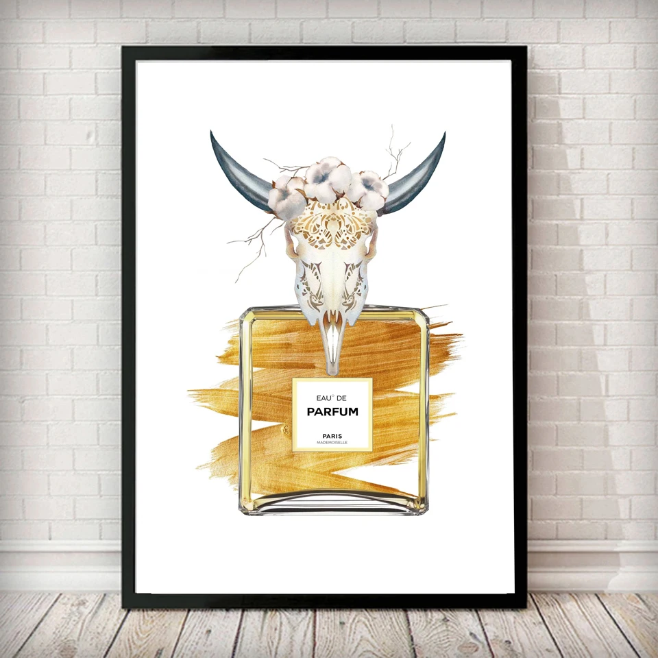 

Fashion Art Animal Skull Perfume Bottle Canvas Painting Marfa Quote Wall Picture For Living Room Scandinavian Posters and Prints