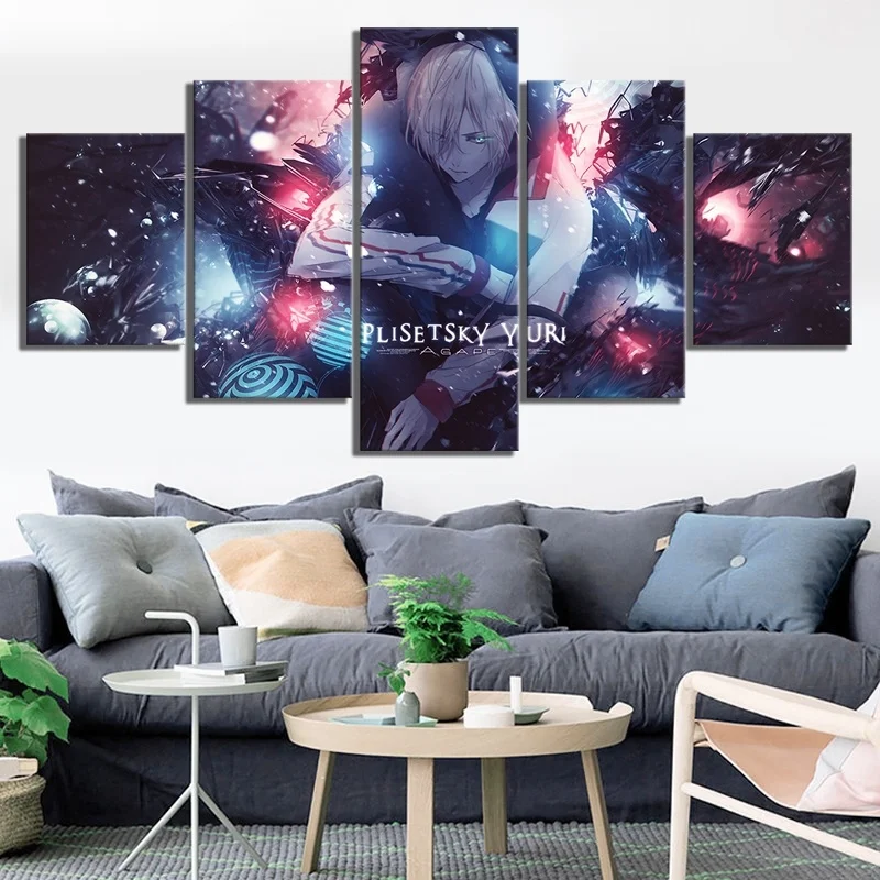 Canvas Painting Prints Home Decor 5 Panel Yuri Plisetsky YURI On ICE Anime Cartoon Wall Art Modular Pictures Posters Living Room