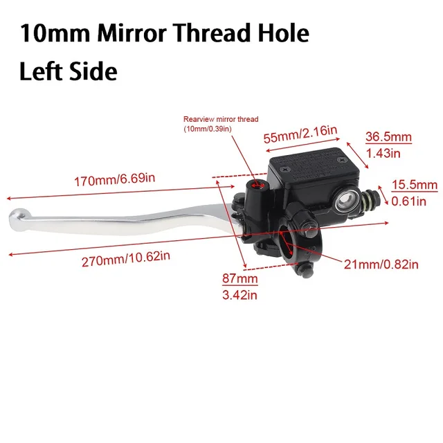 22MM M8/M10 Motorcycle Upper Front Brake Clutch Master Cylinder CNC Clutch Pump Reservoir Pump Lever Left Right for Honda Suzuk 10mm Mirror Left