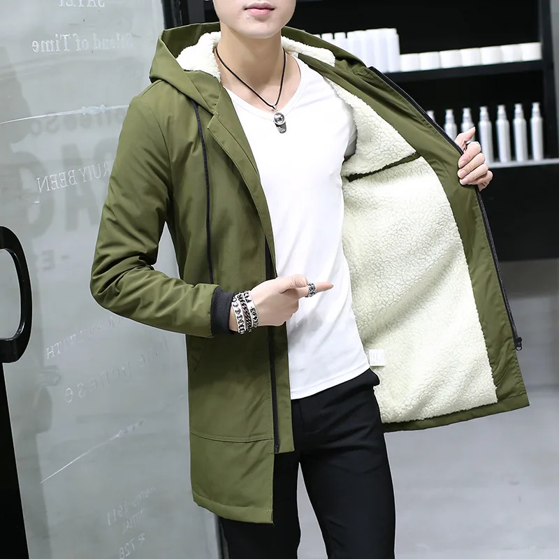 Зимняя куртка мужская с капюшоном Тонкая Корейская парка Hombre длинная куртка пальто кашемир Мужская ветровка парки хлопок молодежная одежда