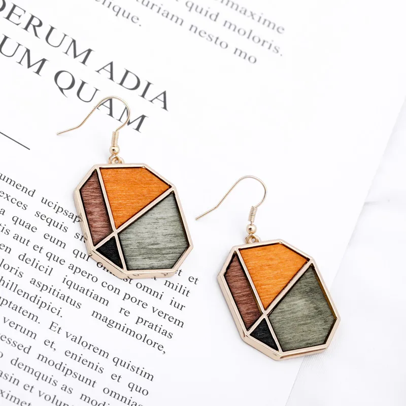 Ahmed Original Creative Minimalist Geometric Contrast Color Wood Pendant Earrings for Women Fashion Drop Dangle Jewelry Gifts