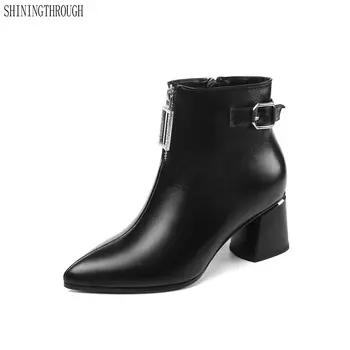 

Large size 34-45 Women's genuine leather ankle Boots zipper High Heels Shoes Woman spring autumn Female Boots