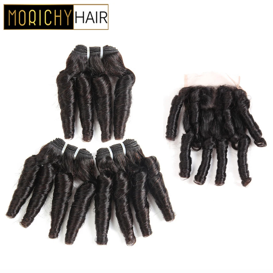 

MORICHY Brailian Bouncy Curly Hair Bundls Funmi hair Double Drawn Bundles with 4X4 Lace Closure Non-remy Black Human hair