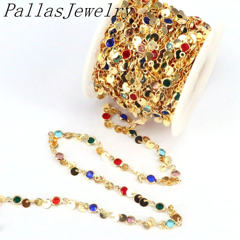 

5 Meters, Fashionable clear / multi color Cz bead rosary chain, Cubic Zircon bead chain,gold color, making bead necklace chain