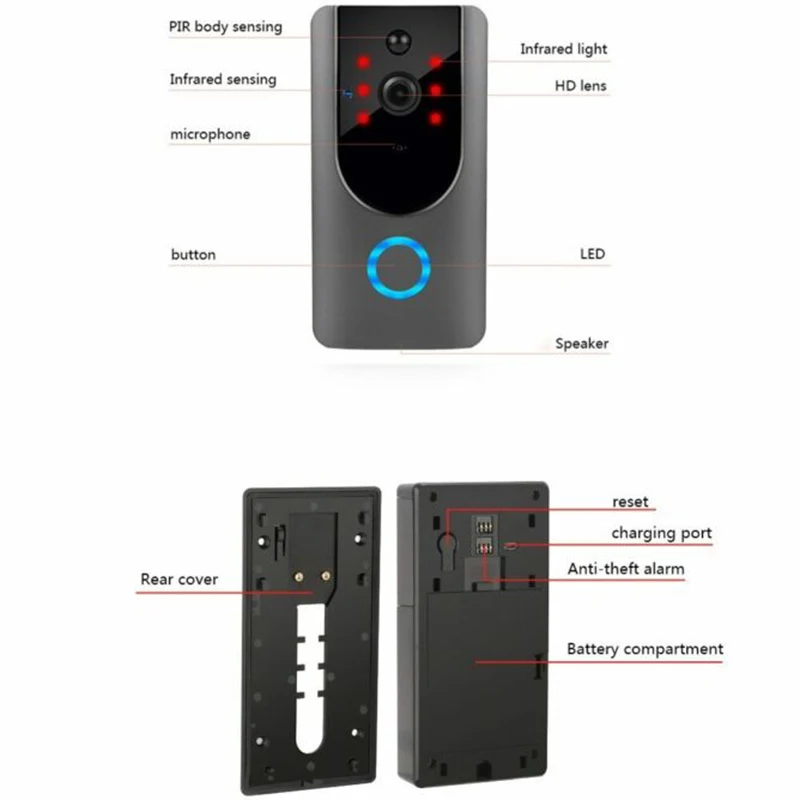 

110-220V 433Mhz Smart WiFi Security Doorbell Wireless Video Door Phone Monitor