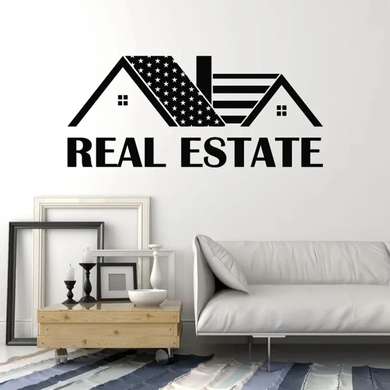 Real Estate Wall Decal House Agency Studio Realtor American Flag Interior Decor Vinyl Door Window Stickers Art Wallpaper E503 | Дом и сад