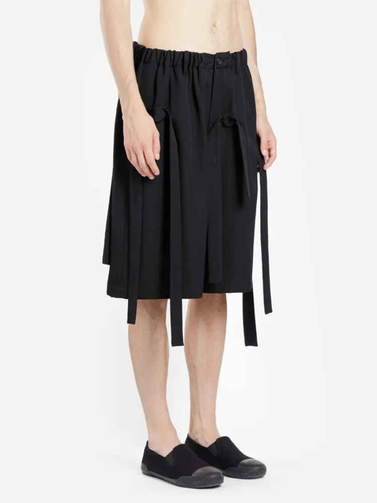 Men's Shorts Summer New Elastic Waist Multi-Button Multi-Ribbon Design Relaxed Leisure Youth Urban Trend Large Size Shorts