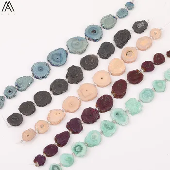 

Approx 9pcs/strand,Faceted Slab Slice Irregular Sun Flower Druzy Geode Agates Loose Spacer Beads Pendant Necklace XFX-173AMCE