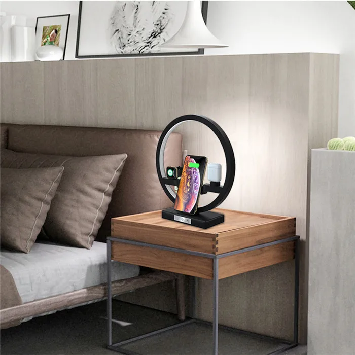  3 In 1 Table Desk Lamp Fast QI Wireless Charger Dock Station for Watch Bluetooth Earphone Wireless 