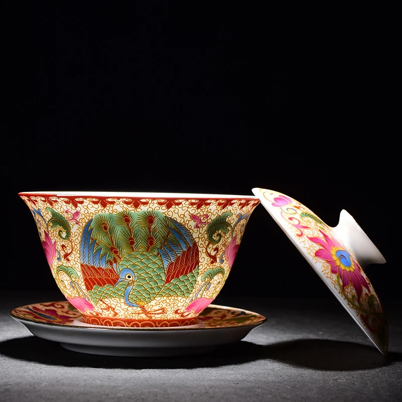 150 мл Цзиндэчжэнь фарфоровая Gaiwan изысканная с эмалью цветная чайная чаша блюдцем
