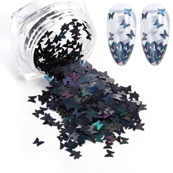 

Holographic Laser Black Star Nail Glitter Sequins 3D Nail Art Decoration Designs Colourful Butterfly Flakes DIY Nail Accesoires