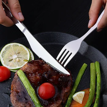

Household Knife and Fork Set Stainless Steel Tableware Cutlery Spoon Fork Sets Dining Fork Western Steak Knife and Fork SetZL384