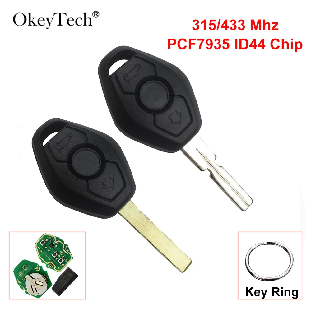 OkeyTech 3 кнопки 315/433 МГц ID44 чип дистанционного ключа автомобиля для BMW E46 E38 X3 X5 Z3 Z4 EWS системы 3 5 7 серии Uncut HU58/92 лезвие