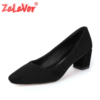 

ZALAVOR Plus Size 33-43 Women Pumps Shoes Fashion Thick High Heels Small Square Toe Shoes Women Solid Shallow Mouth Footwear