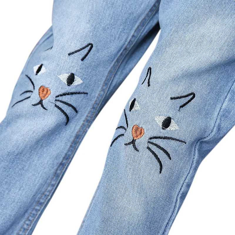 Детская джинсовая одежда джинсы для девочек, штаны От 2 до 12 лет, одежда, джинсы весенне-осенняя одежда для детей штаны с рисунком кота