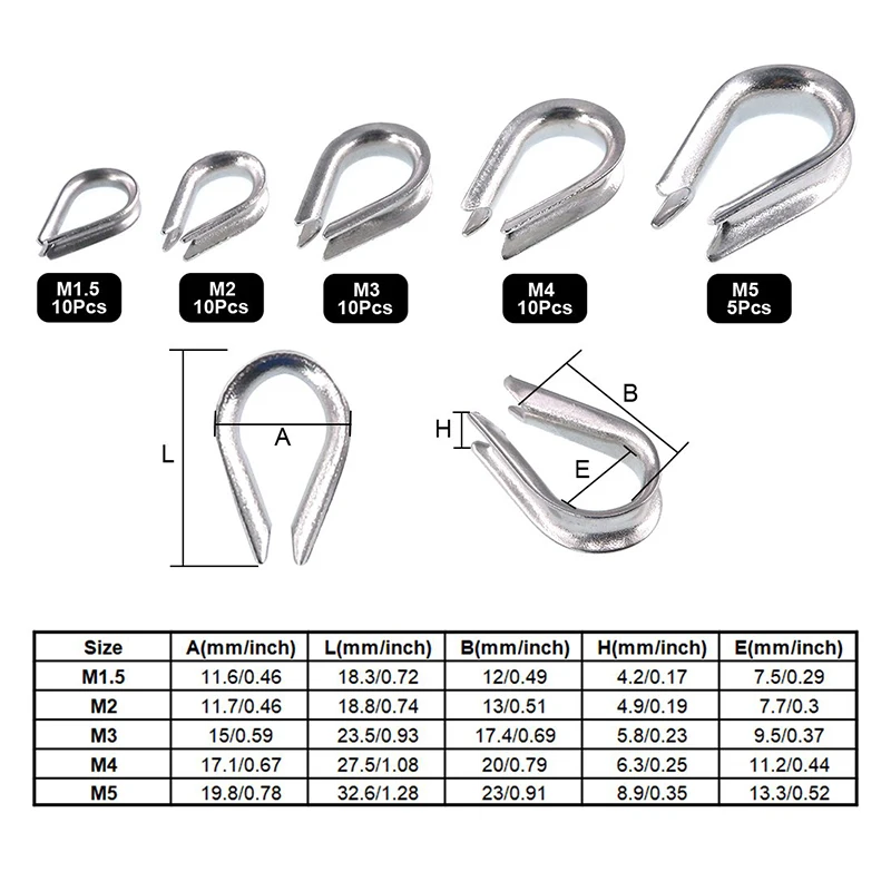 50 Ditali Per Fune Metallica M4 In Acciaio Inox 304 - Anelli Di