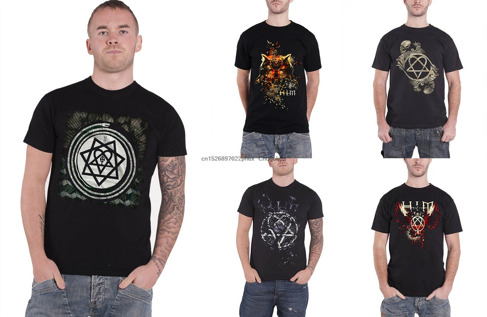 HIM T Shirt mens band logo Ville Valo Heartagram Razorblade Romance official |