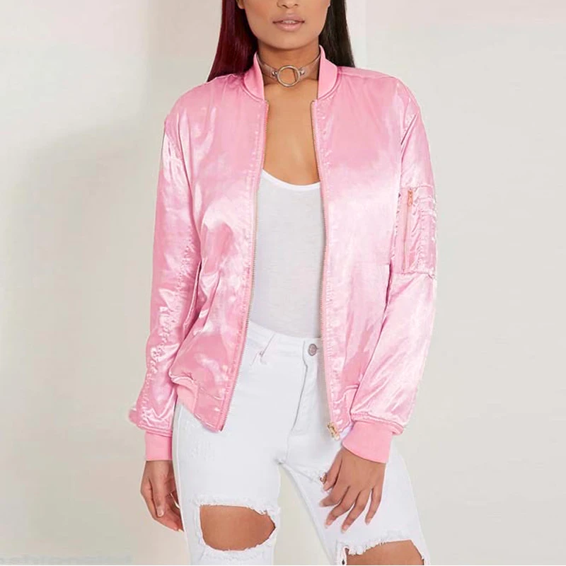 Женская куртка-бомбер винтажное пальто на молнии с длинным рукавом байкерские