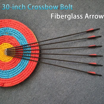 

6PCS 30-inch Crossbow Bolt Fiberglass Arrow Replaceable Arrowhead with Red / Black Feather for Hunting Bows Archery