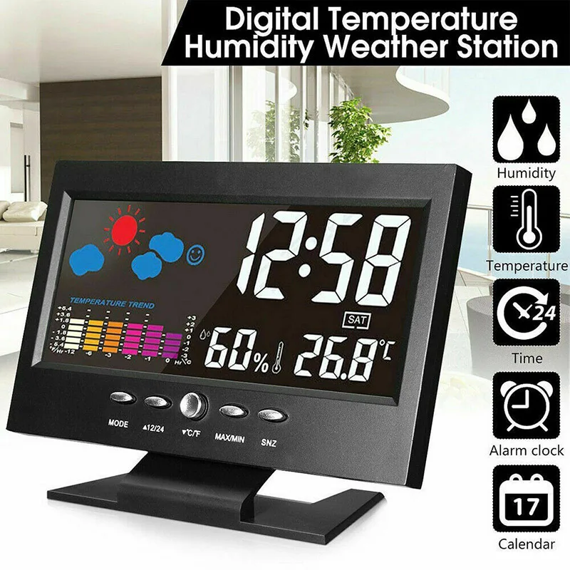 Intelligent Digital Display Clock Weather Station Alarm Calender Thermometer 