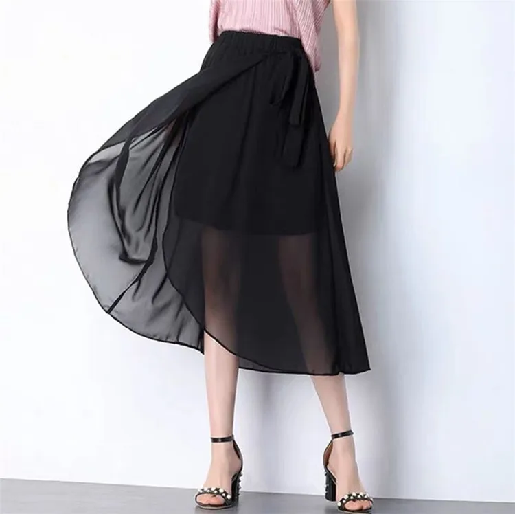 M-6XL 7XL boho длинная винтажная юбка Женская Сплит Макси Асимметричная юбка плюс размер Пляжная шифоновая юбка черный белый синий розовый красный - Цвет: Черный
