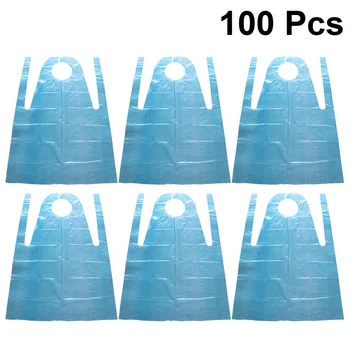 

100pcs Disposable Aprons Plastic Apron Sleeveless Household Waterproof Oil Proof Apron Barbecue Kitchen Supplies (Blue)
