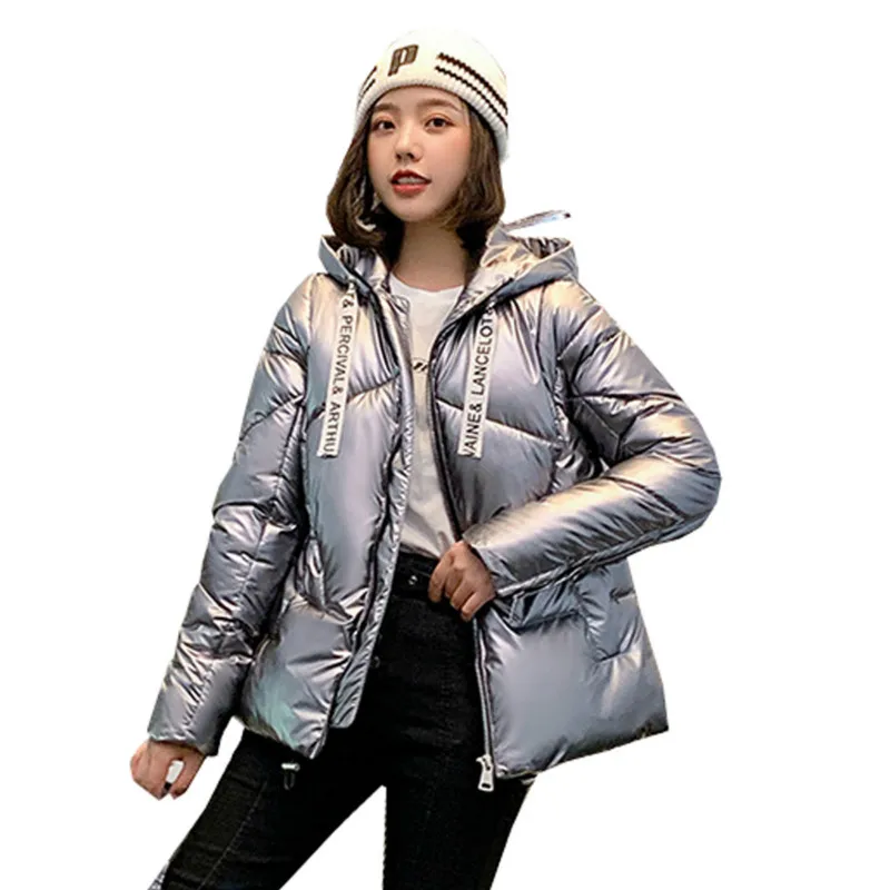 

FORERUN Female Puffer Jacket Women Hooded Winter Coat Solid Glossy Warm Bubble Parka Abrigos Mujer Invierno 2019 Chaqueta Mujer