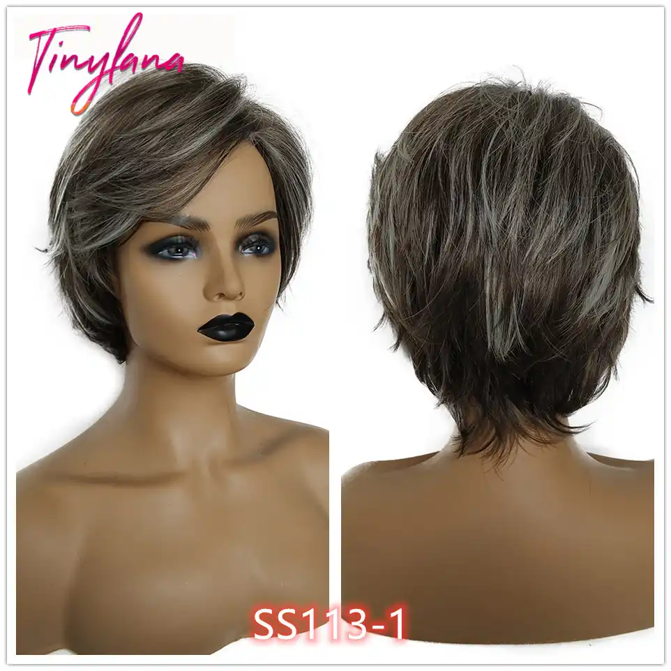 Tiny Lana Mix Blonde Short Female Haircut Puffy Straight Pelucas