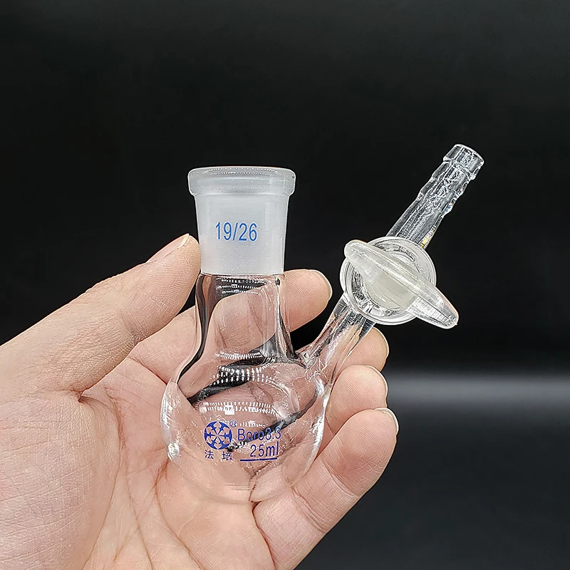 FAPE Single standard ground mouth reaction ball bottle, Capacity 25ml, Joint 19/26, Glass switch valve, Reaction flask