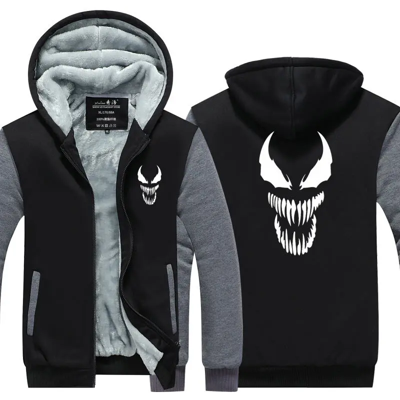 Venom утепленная светящаяся толстовка на молнии Спортивная одежда уличная толстовка с капюшоном тренировочный костюм унисекс верхняя куртка костюмы для косплея - Цвет: Black and Gray 2