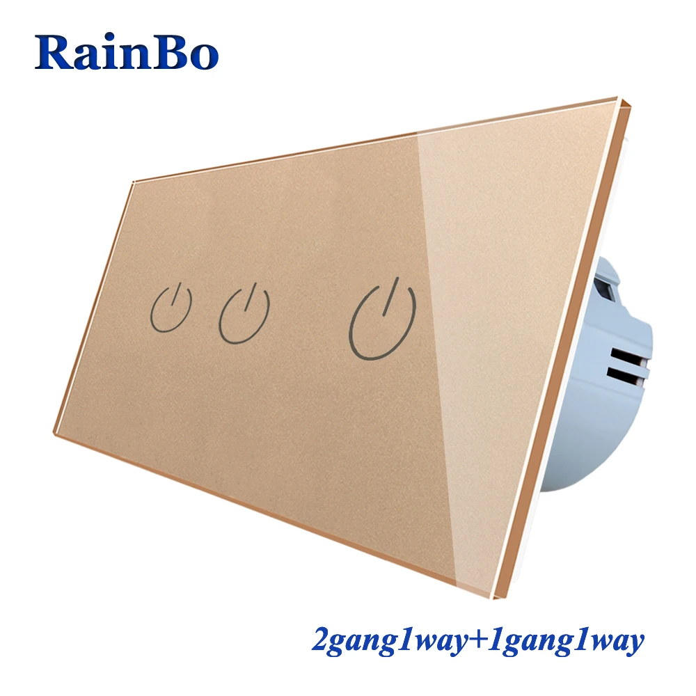 RainBo 2frame-сенсорный выключатель-экран кристалл-стеклянная панель-Переключатель ЕС настенный светильник-переключатель 2ганг-1way+ 1ганг-1way A292111CW/B