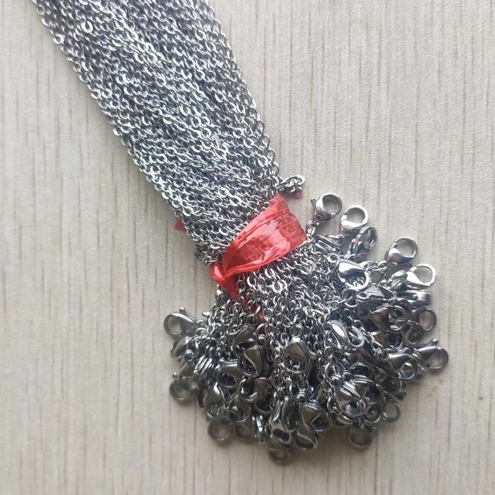 Good quality 2mm stainless steel Necklaces rope Chain 50cm Lobster Clasp DIY Jewelry Accessories making Wholesale 100pcs/lot