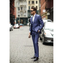 

Latest High Quality Notch Lapel Men's Blue Suits Tailored Hot Selling Two Buttons Fashion Casual Wear Blazer 3 Pieces Slim Fit