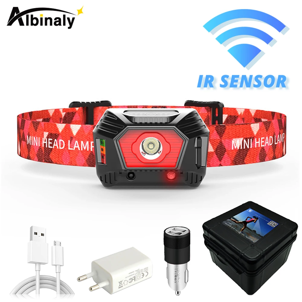 

IR Sensor LED Headlamp USB rechargeable Headlight with Power display 3 Lighting modes waterproof Fishing,running light