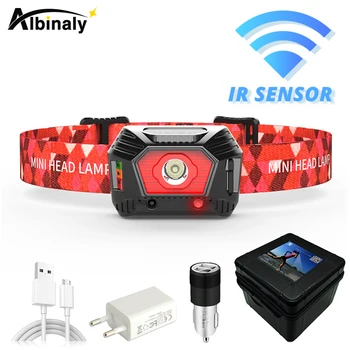 

IR Sensor LED Headlamp USB rechargeable Headlight with Power display 3 Lighting modes waterproof Fishing,running light