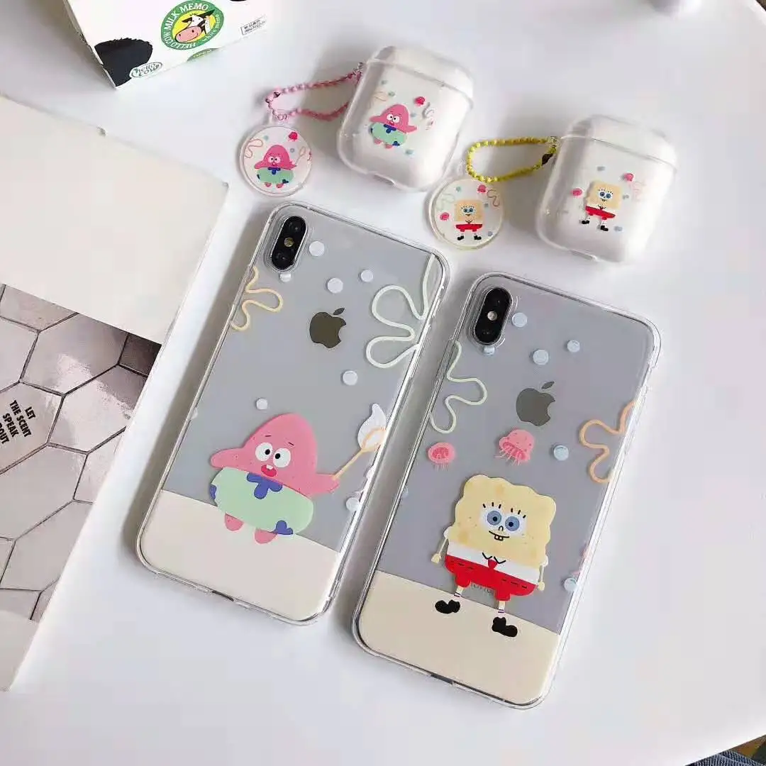 

Cute cartoon baby Patrick Star transparent case for iphone 6 6s 7 8 plus xs max xr x soft TPU for AirPods headset accessory box