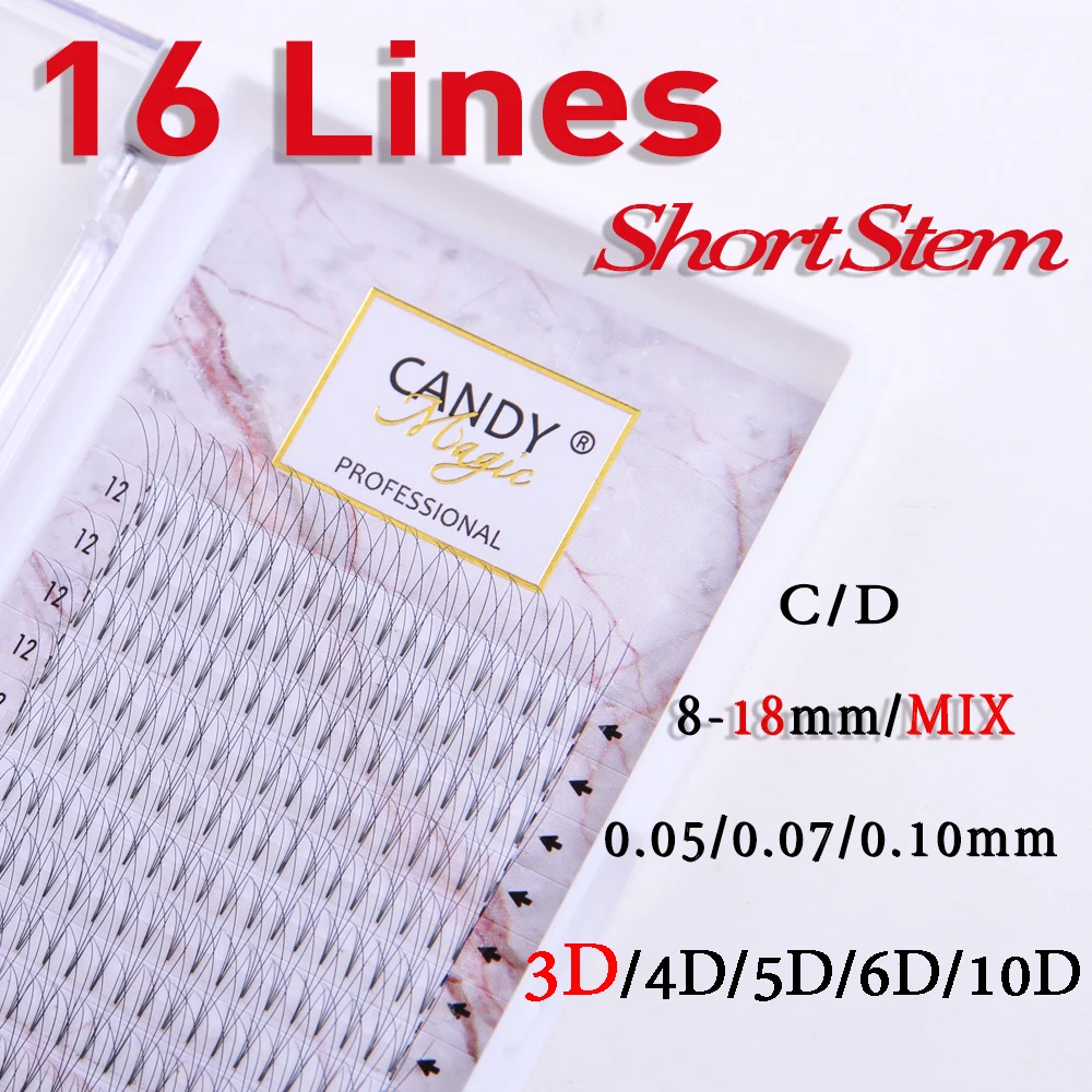 

Candy Magic 16lines Premade Russian Volume Fans 2D/3D/4D/5D/6D Eyelashes Short Stem Lash Pre made Eyelash Extensions Supplies