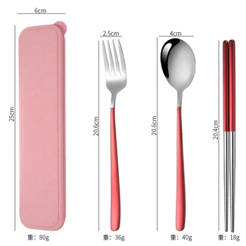 

6pcs/8pcs/2Sets Korean Style Portable Travel Tableware Set 304 Stainless Steel Spoon Fork Chopsticks With Box Dinnerware Set